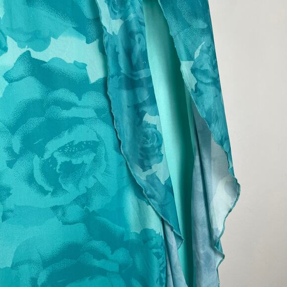 Something New Maxi Skirt S Teal Blue Floral Ruffle Mesh Fairy Mermaid Leg Slit - Picture 9 of 13
